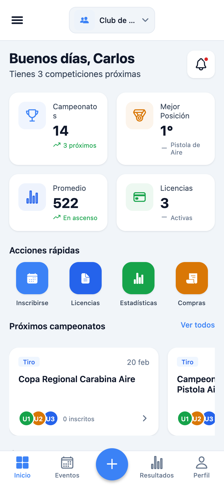 Dashboard principal de Apunta